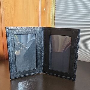 Crane's Black Leather Bi-Fold Photo Frame